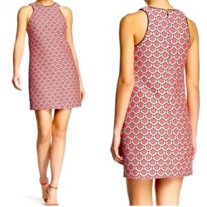 Tina Turk shift Orange & grey geometric pattern sleeves dress size 8